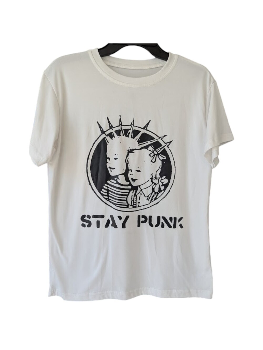 Stay Punk Mens S White Graphic T Shirt Liberty Spikes Athletic Emo Rock 19x25